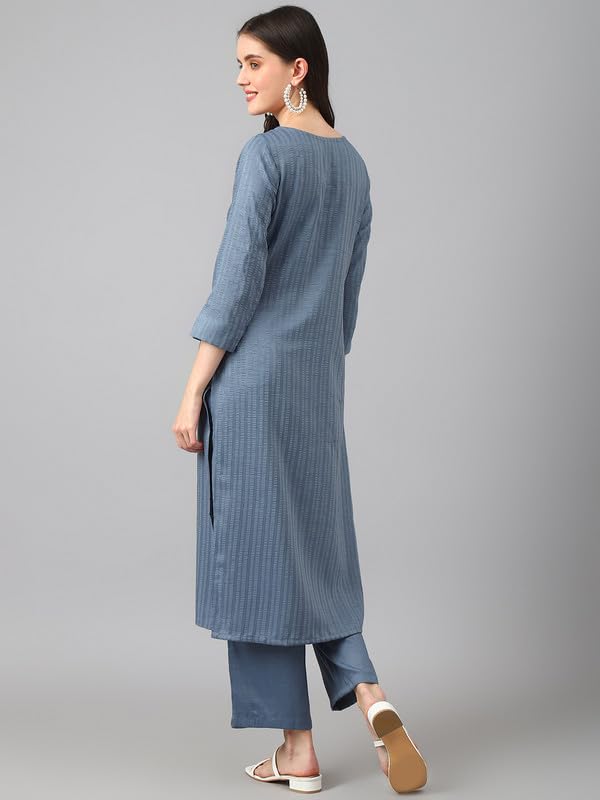 Image of Hritika Women's Cotton Blend Jacquard Woven Kurta with Palazzo Set HRKB0048