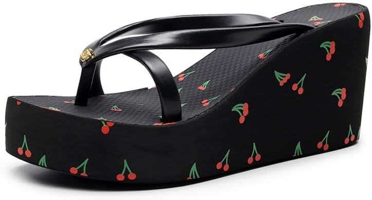 Generic Cute Cherries Sandals for Women Wedge Dressy Summer Thong Heels for Women Platform Flip Flops Wedges