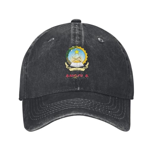 amazingtr Casquette de baseball vintage pour homme et femme - En coton denim délavé vieilli - Noir - Réglable - Unisexe, Armoiries du drapeau angolais de l'Angola, Taille unique
