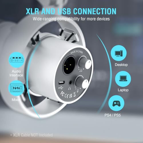 Image of FIFINE Dynamic Microphone with Boom Arm, Studio Vocal XLR Microphone, Podcast USB Mic Kit for PC with Mute Button, Volume Knob, Headphone Jack, for Streaming Recording-AmpliTank K688CT White