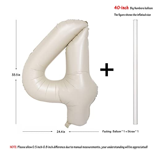Image of 40 In Large Big Number Balloons 4 Creamy White Helium Foil Mylar Balloon