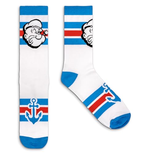 Tee Luv Men's Popeye The Sailor Man Cartoon Character Socks (White/Blue/Red) Tee Luv Men's Popeye The Sailor Man Cartoon Character Socks (White/Blue/Red)