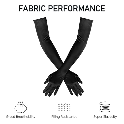 image for Garma Long Black Opera Gloves Women Formal, 1920s Satin Wedding Bridal