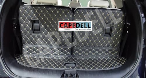 Image of CAPEDELL Premium 7D Boot /Trunk Mats Compatible for Tata Safari Decor 2011||Luxury Leather Double Layered mats||Set of 3Pcs||100% Waterproof and Washable (Black with Black)