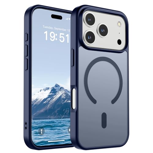 Image of SUPFINE Magnetic for iPhone 17 Pro Case (Compatible with MagSafe)(Military Grade Drop Protection) Translucent Matte Shockproof with Anti-Fingerprint Phone Cover,Navy Blue