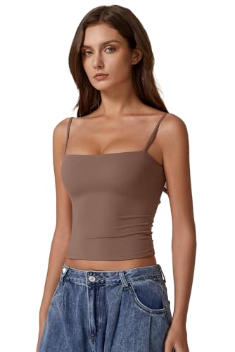 Image of QINSEN Women's Double Lined Basic Tank Top Adjustable Spaghetti Straps Sleeveless Camisole Shirts