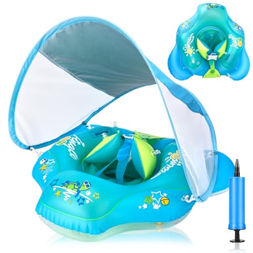 Anillo de Natación Inflable para Bebé, Asiento de Natación Inflable Ajustable, Flotador de Piscina para niños pequeños para 6-36 Meses, Azul
