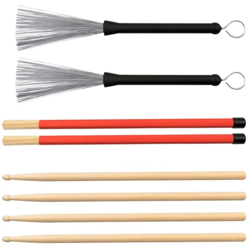 Baquetas y cepillos de alambre Toyvian, 1 set, de arce, ligeros, para batería, accesorios de percusión para principiantes y profesionales, con mangos cómodos miniatura 1