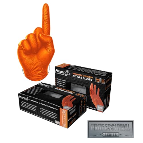 Image of PermaSafe HD Orange Nitrile Gloves | Extreme-Duty 8+ Mil, Industrial Grade Protection | Powder & Latex-Free Nitrile Gloves with Raised Textured Grip | Ideal for Mechanics, Construction, All HD Uses