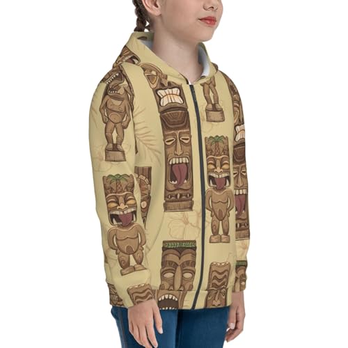 Wooden Tiki Idols Kids Pullover Hoodies Boys Zip Up Sweatshirts Girls Athletic Clothes with Pocket4