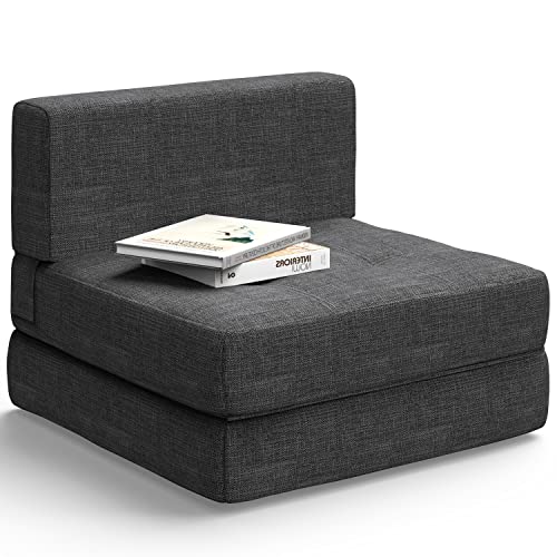 Aiho Sleeper Sofa Bed, Memory Foam Futon Sofa Bed, Floor Sofa Convertible Chair Bed Couch Bed, Modern Linen Fabric Removable Cover, For Living Room/Apartment/Loft, Dark Grey #TOP7