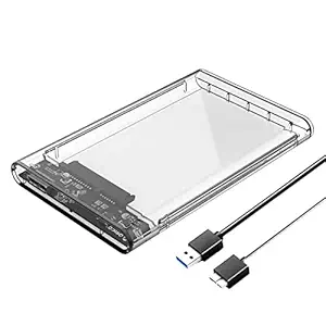 VOOCME 2.5 inch USB 3.0 External Hard Drive Enclosure, SATA to USB3.0 Transparent Portable Hard Disk Adapter for HDD and SSD, Support SATA III -Transparent