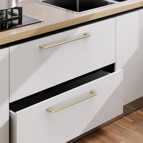 Image of 9BUILD 10 Pack Brushed Gold Cabinet Pulls 8.8 Inch Kitchen Cabinet Handles Cabinet Hardware Kitchen Handles for Cabinets Cupboard Handles Gold Dresser Pulls Drawer Handle