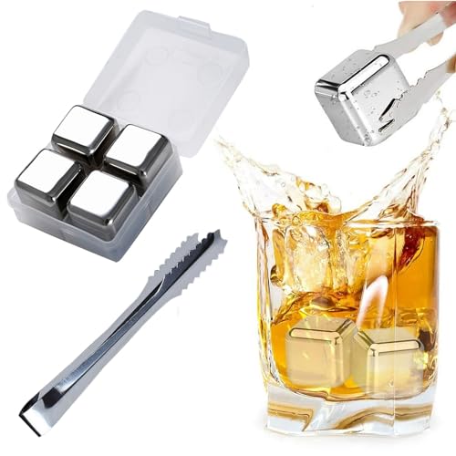Eiswürfel Edelstahl, Whiskey Ice Cubes, Edelstahl Eiszange, Eiswürfel Wiederverwendbar, Edelstahl Eiswürfel mit Eiswürfelzange, Whisky Steine Edelstahl Set für Whisky, Wein, Getränkesaft oder Limonade