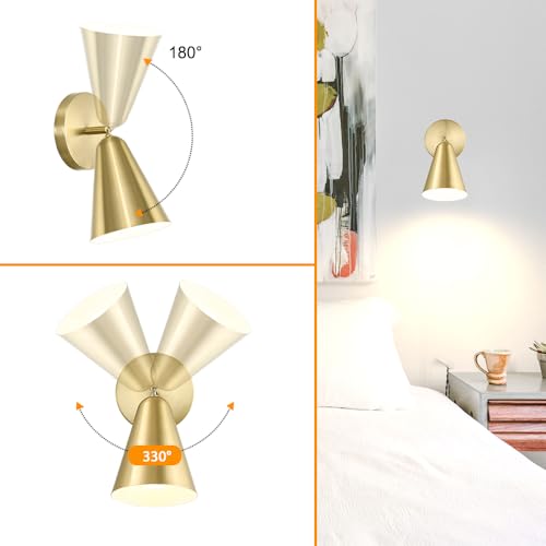Image of Battery Operated Wall Sconces Set of 2, Gold Rechargeable Wireless with Remote Control, Cordless Battery Led Wall Lights, Dimmable RGB Indoor Wireless Lamp for Bedroom Living Room, 330&180Rotate