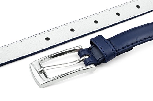 Belle Donne Women Skinny Pu Leather Dress Belts Womens Belt With Silver Polished Buckle - Navy Large #TOP2