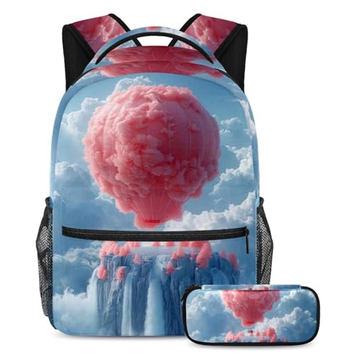 Sac à dos montgolfière rouge avec trousse pour l'école des ados