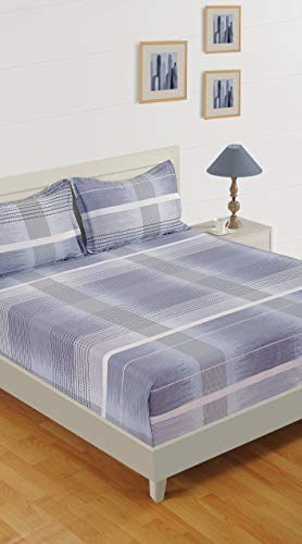 Image of Swayam Pure Cotton Single Bedsheet with 1 Pillow Covers | Size 60 x 90 inch | 160 TC | Geometric Design | Soft Breathable Bed Sheet | Comfortable & Durable for Bedroom - Grey & Beige