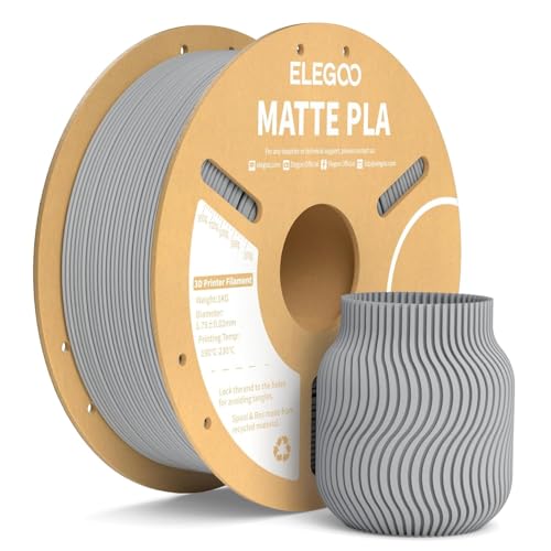 Image of ELEGOO Matte PLA 3D Printer Filament 1.75mm | Precision ±0.02mm | Matte Finish, Tangle-Free | 1KG Spool | Reliable Adhesion | Compatible with FDM Printers (Slate Grey)