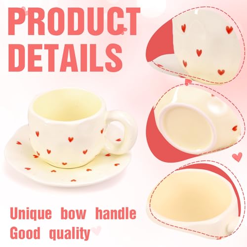 Taza con Asa y Plato Corazón 10.8 Oz Cerámica miniatura 3