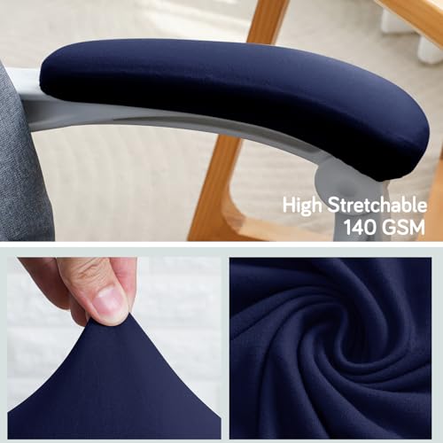 Image of HOKIPO 'SereneSolids' 140 GSM Armrest Covers for Office Chair (Elastic Style), 1 Pair, Navy Blue (AR-5933-NBLU)