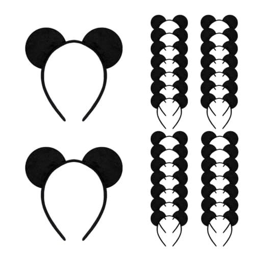 LIANGYUNZE 30 Pack Mouse Ears Headband for Birthday Supplies and Mouse Themed Hair Accessories Costume Cosplay Decoration(Black)