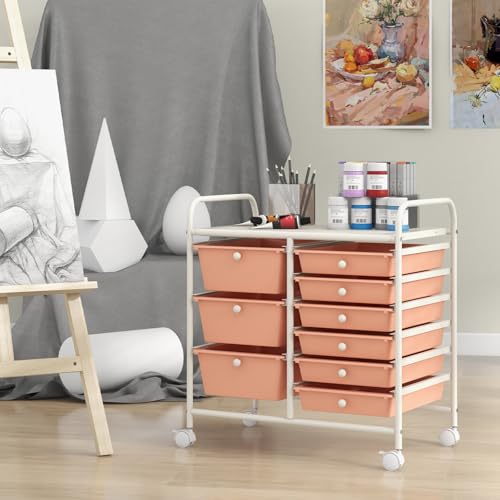 image for Giantex 9 Drawers Rolling Cart, Classroom Organizers, Storage Cart wit