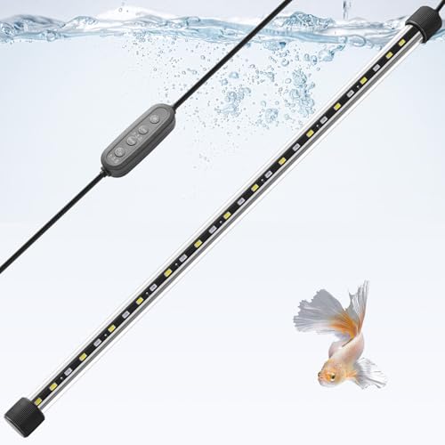 PYPABL Éclairage Aquarium Minuterie 38cm 8W, Rampe Led Aquarium Étanche IP68 Pour Plantes, Mode 24/7 Soleil/Lune, 3 Couleurs & Luminosité Réglables, Auto On/Off