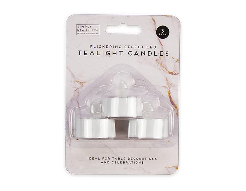 Battery Operated LED Bright White Tealight Platic Candles, Pack of 3 (3.5 cm) - Stunning Flickering Effect, Ideal for Table Decor, Celebrations, & More