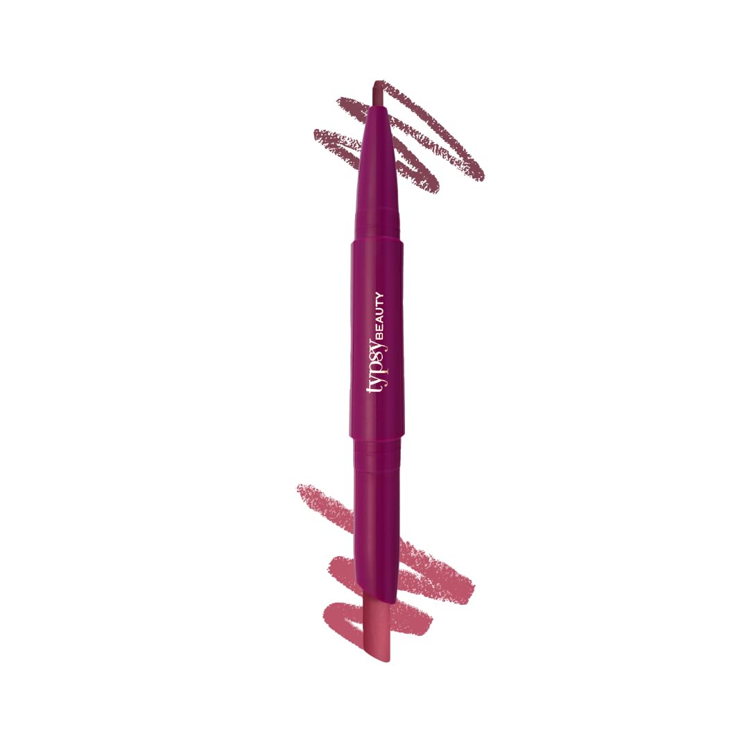 Typsy Beauty Twist & Pout Lipstick & Lip Liner I Lipstick with Matching Liner for Defined Lips I Fresh Princess | Matte Finish & Contoured Lip Effect I Rose Pink | Paraben Free | 0.75 + 0.16g