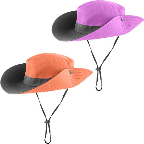 Zexian 2 Pieces Women's Sun Hat Uv Protection Ponytail Hat For Beach Fishing＆Hiking (Purple & Orange) #TOP3
