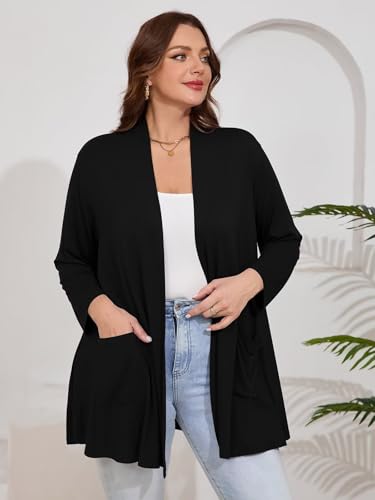 Image of BELAROI Plus Size Lightweight Cardigan Sweaters for Women Casual Open Front 3 /4 Sleeve Cover Up