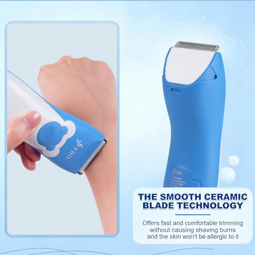 Image of FBO Baby Hair Clipper, Professional Quiet Waterproof Painless Body Hair Trimmer, Multi-Purpose Grooming Kit for Infants, Toddlers & Adults, Home and Salon Use, Blue Bear