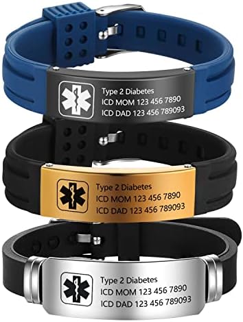 OPALSTOCK Personalized Adjustable Medical Bracelets Sport Emergency ID Bracelets Free Engraving 9 Inches Silicone Waterproof ID Alert Bracelets for Men Women Kids (Black-2)