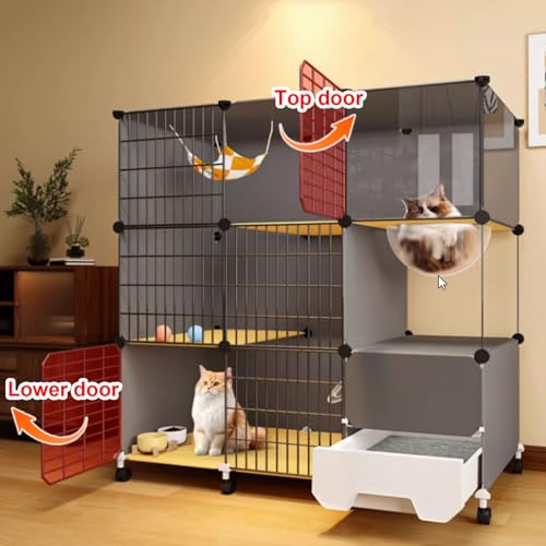 Cage pour chats avec bac à litière résolvant le manque d'espace