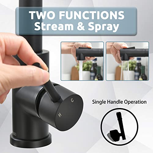 Appaso Black Bar Sink Faucet, Matte Black Kitchen Faucet With Pull-Out Sprayer, Modern Single Handle Bathroom Utility Faucet, Pull Down Spray Small Faucet For Rv Camper Outdoor Restroom #TOP2