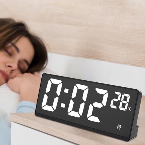 Image of DRONTER LED Mirror Alarm Clock, Large Display Digital Clock with Temperature Display, Snooze Function, USB Powered for Bedroom & Office