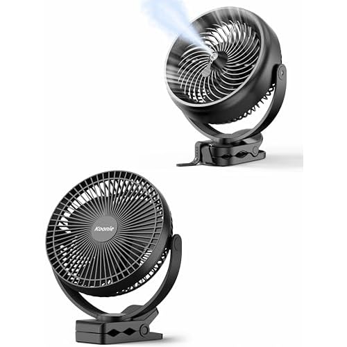 Koonie 8 Inch 10000mAh Clip on Fan & Misting Fan for Golf Cart Office Desk Outdoor Travel Camping Tent Gym Treadmill,Black