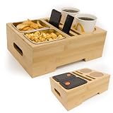 Iswabard Couch Cup Holder, Tray Table for Snacks Sofa Cup Holder Bamboo Beverage and Snack Tray for Snacks Beverage Remote, Removeable Lid Design, Removeable Non-Slip Pad