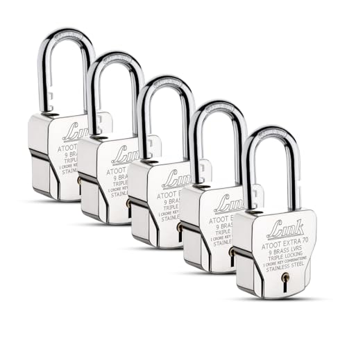Image of Link Atoot Extra 70mm Padlocks 5Pcs Set | 1 Crore Key Combinations | Stainless Steel Body | Hardened Shackle | 9 Brass Levers | Made in India | 3 Silver Keys with Keychain | 3Kyes for Each Padlock