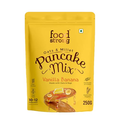 Image of Foodstrong Oats and Millets Vanilla Banana Pancake Mix, Source of Fibre & Protein, No Maida, No Refined Sugar - Made With Jaggery, Eggless Instant Breakfast Mix 250 g