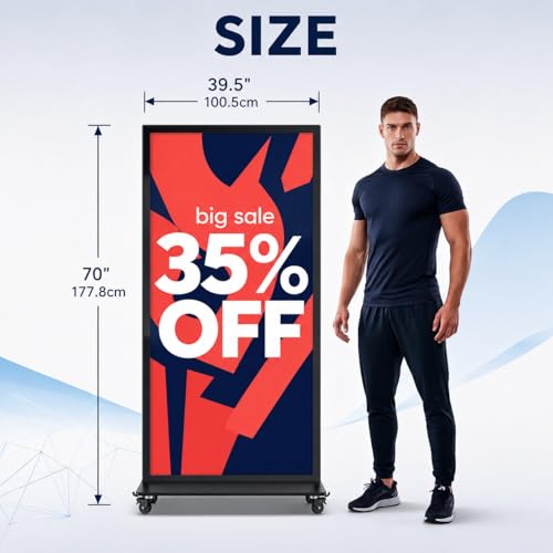 Image of 75 Inch Full Screen Digital Signage Display, 4K UHD Floor Standing Digital Poster Kiosk with Android System, WiFi, HDMI, USB Input, CMS Remote Management for Retail Stores, Hotels, Business