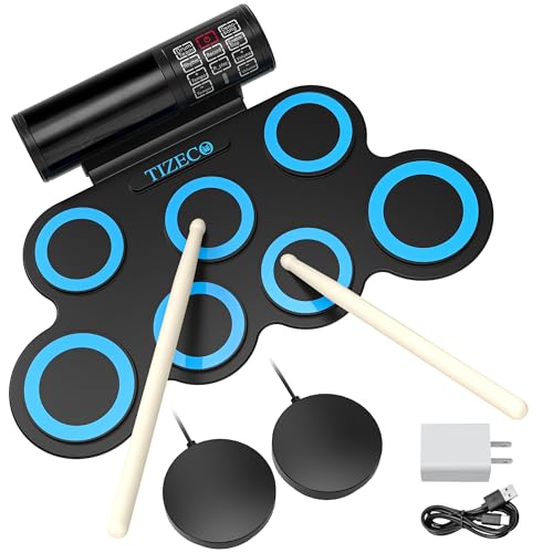 Electric Drum Set,7 Drum Pads with Headphone Jack,Roll-up Electronic Drum Kit with Foot Pedals and...