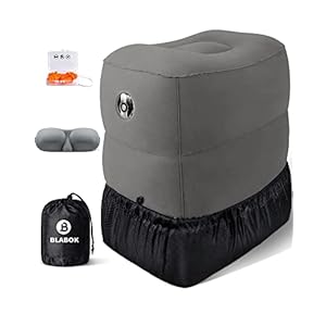 BLABOK Inflatable Footrest Pillow, Height Adjustable Aeroplane Travel Pillow, Portable Foot Cushion for Children and Adults, Suitable for Travel, Car, Train, Home and Office (Dark Grey)