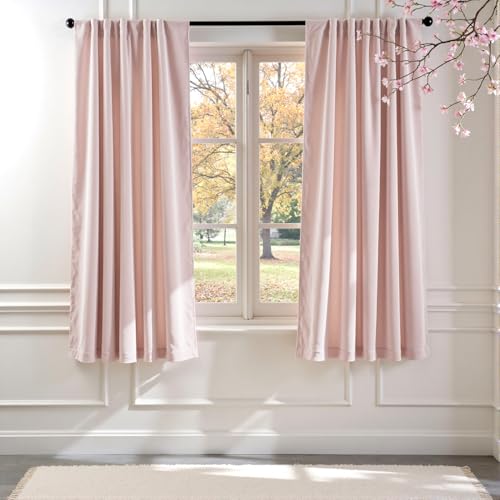 Image of Lazzzy Velvet Blackout Curtains Thermal Insulated Room Window Drapes Super Soft Luxury Curtains for Living Room Bedroom Rod Pocket 2 Panels, Dusty Pink, 52" W x 72" L