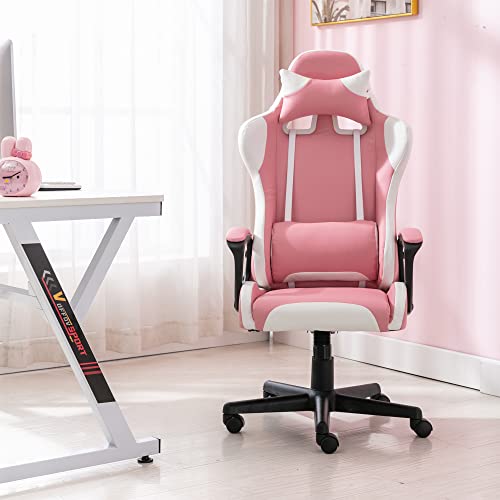 Azkoeesy Home Gaming Chaise de bureau avec dossier haut en cuir PU Table et chaise PC Racing Executive ergonomique réglable avec appui-tête Cover