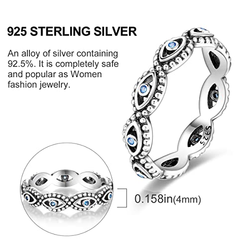 NARMO 925 Sterling Silver Women Rings Moon Star Ring Evil Eye Ring Colorful Cubic Zirconia Ring Stackable Vintage Rings Statement Rings for Women Size 6-94