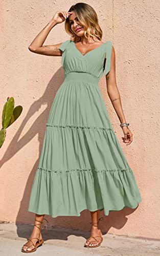 Image of PRETTYGARDEN Women's Cross Neck Summer Sleeveless Tiered Maxi Dress Beach Tie Strap Smocked Long Dresses Pleated Sundress