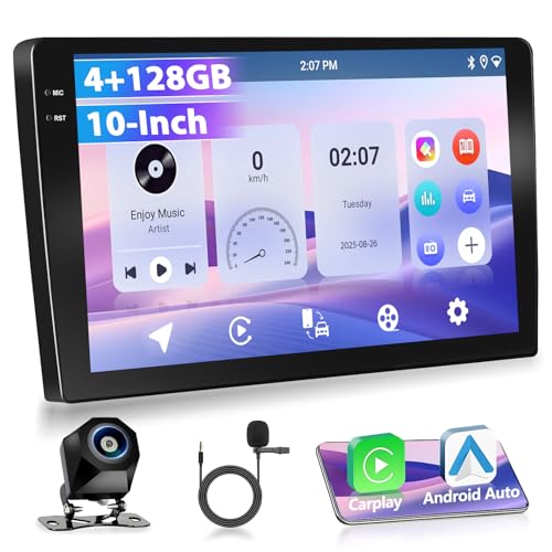 Motorsi Estéreo para Automóvil 2 DIN Autorradio 4G+128G 10'' 1280P Sistema Android 15, A-pple Carplay, Android Auto, GPS, Bluetooth 5.0, WiFi, FM/RDS, 2USB, Incluye Cámara de Respaldo AHD y Micrófono