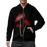 [ZKCASA] 彼岸花 パーカー メンズ ジップ 長袖 トレーナー スウェット プルオーバー 春秋冬服 フード付き おしゃれ トップス M
